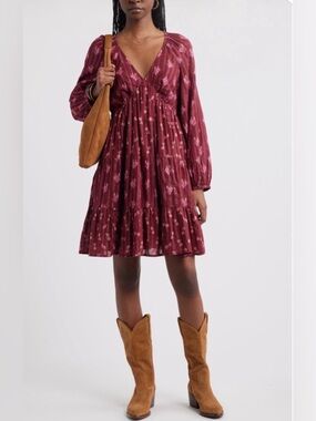 Treasure & Bond Floral Jacquard Long Sleeve Mini Dress Large NWOT